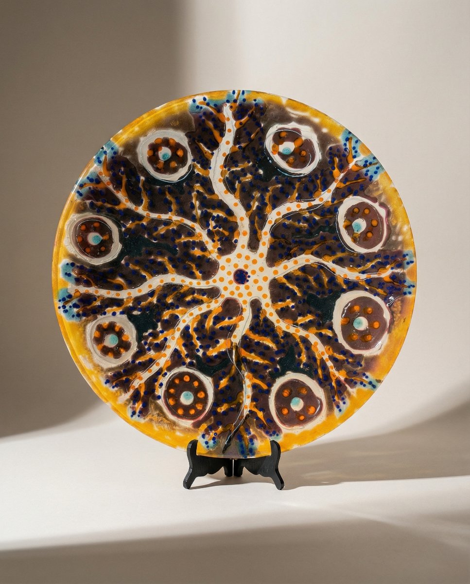 Grande coupe sculpturale en verre fusionné fait main – art contemporain en pièce unique – Ø 53-photo-4