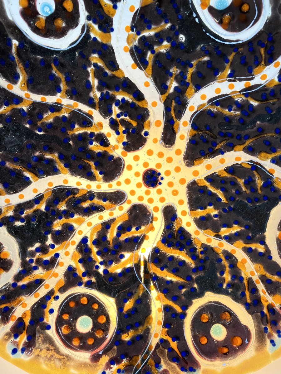 Grande coupe sculpturale en verre fusionné fait main – art contemporain en pièce unique – Ø 53-photo-2