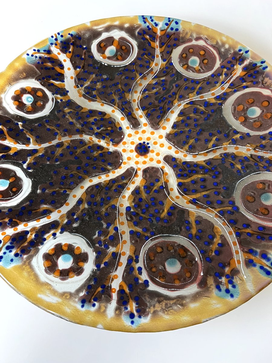 Grande coupe sculpturale en verre fusionné fait main – art contemporain en pièce unique – Ø 53-photo-4