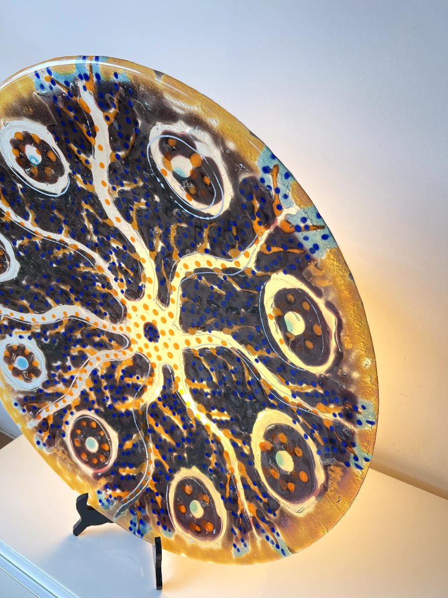 Grande coupe sculpturale en verre fusionné fait main – art contemporain en pièce unique – Ø 53-photo-5