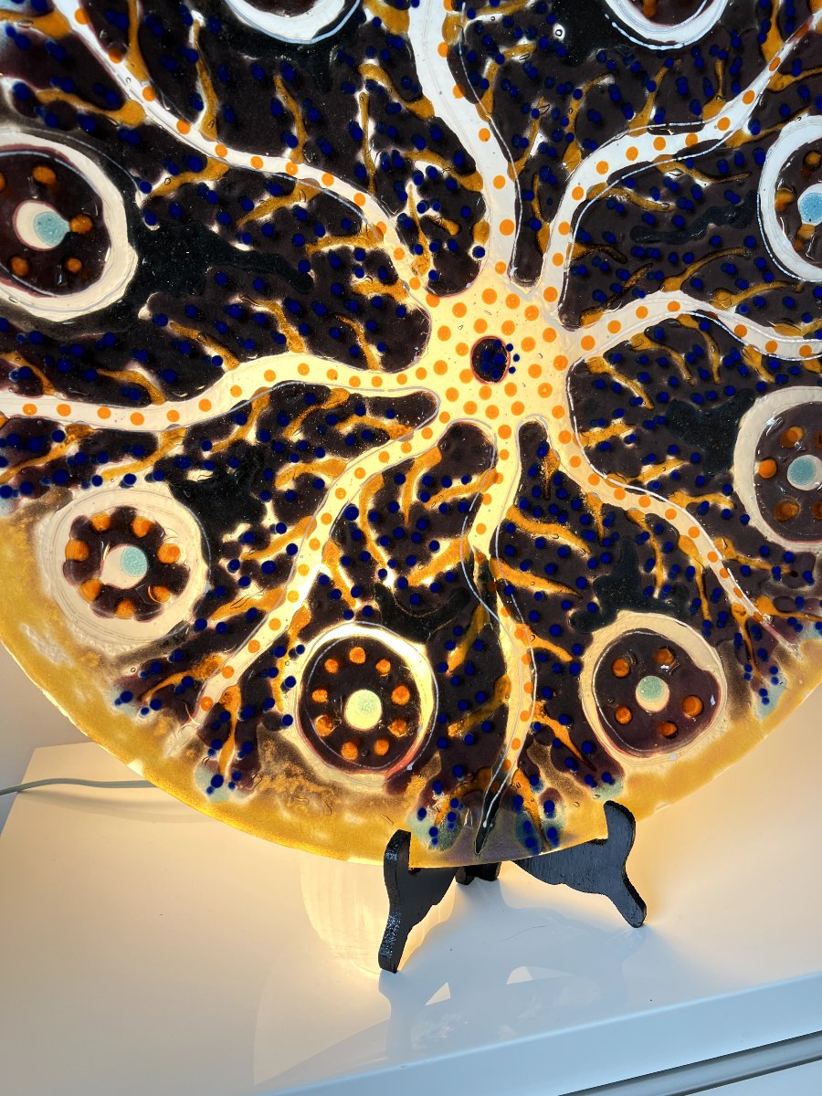 Grande coupe sculpturale en verre fusionné fait main – art contemporain en pièce unique – Ø 53-photo-8