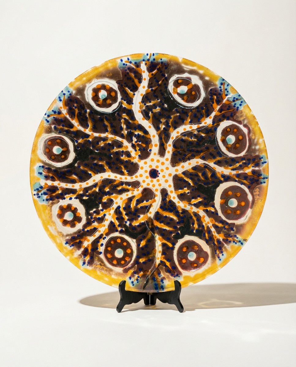 Grande coupe sculpturale en verre fusionné fait main – art contemporain en pièce unique – Ø 53