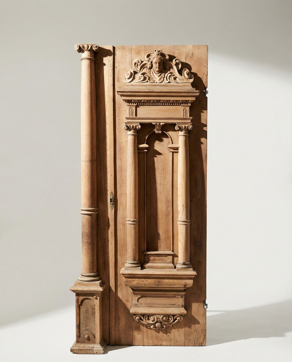 Porte architecturale ancienne sculptée – Époque XVIIe/XVIIIe siècle – Bois massif
