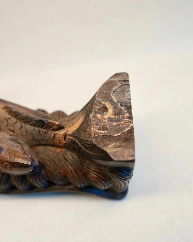 Sculpture en bois massif Carpes travaillées à la main - art asiatique vintage fin XIXème -photo-6