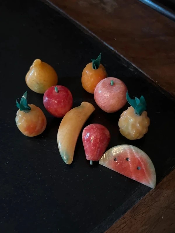 Set Of Vintage Decorative Fruit In Marble/alabaster – 1960s/70s-photo-1