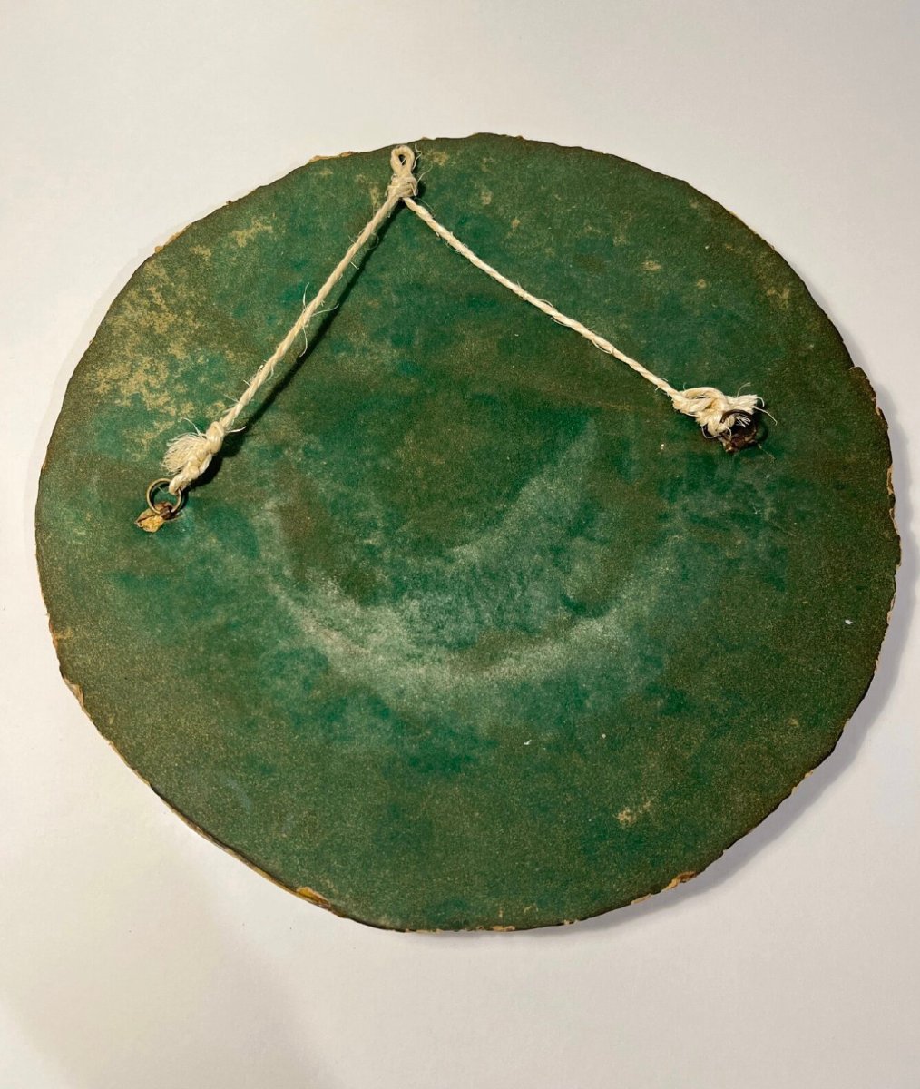 Miroir mural circulaire soleil en céramique émaillée, circa 1960, DLG Mithé Espelt-photo-2