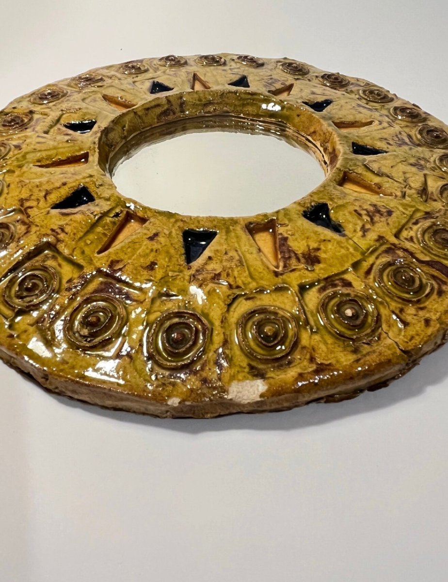 Miroir mural circulaire soleil en céramique émaillée, circa 1960, DLG Mithé Espelt-photo-5