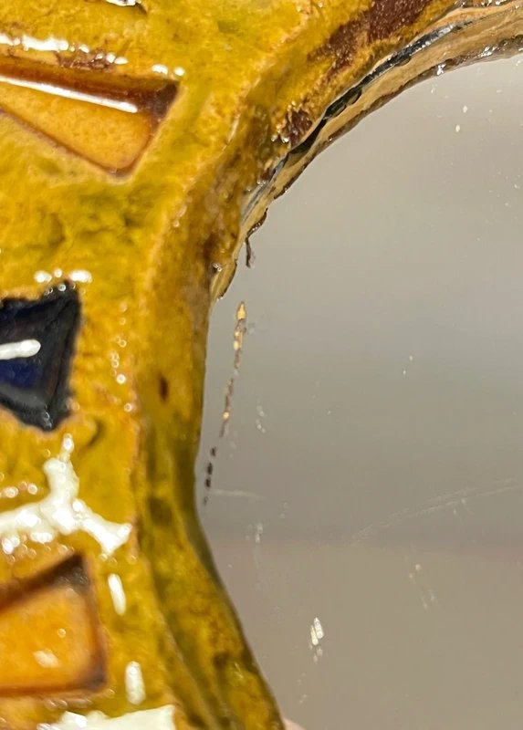 Miroir mural circulaire soleil en céramique émaillée, circa 1960, DLG Mithé Espelt-photo-6