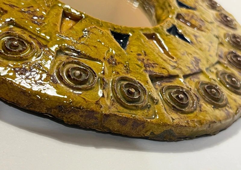 Miroir mural circulaire soleil en céramique émaillée, circa 1960, DLG Mithé Espelt-photo-7