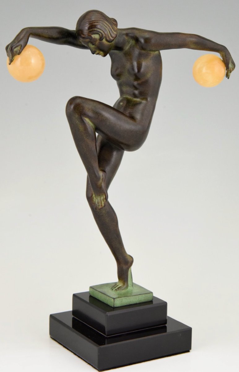 Art Deco Sculpture "dancer With Balls" By Denis – Max Le Verrier Foundry – Circa 1930-photo-1