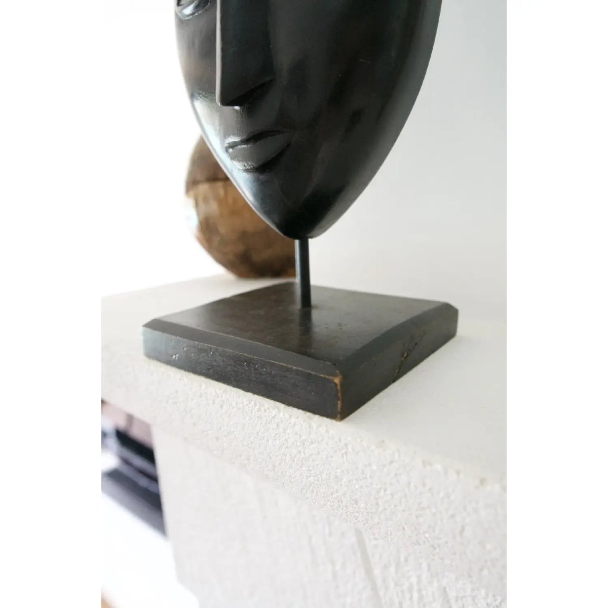 Head/mask Carved On A Base – Wenge-type Wood – 20th Century-photo-2