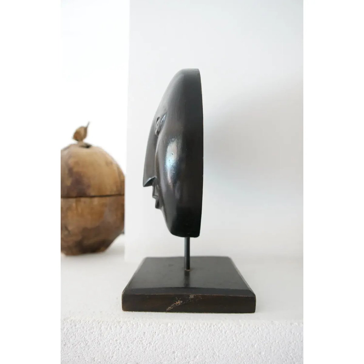 Head/mask Carved On A Base – Wenge-type Wood – 20th Century-photo-5