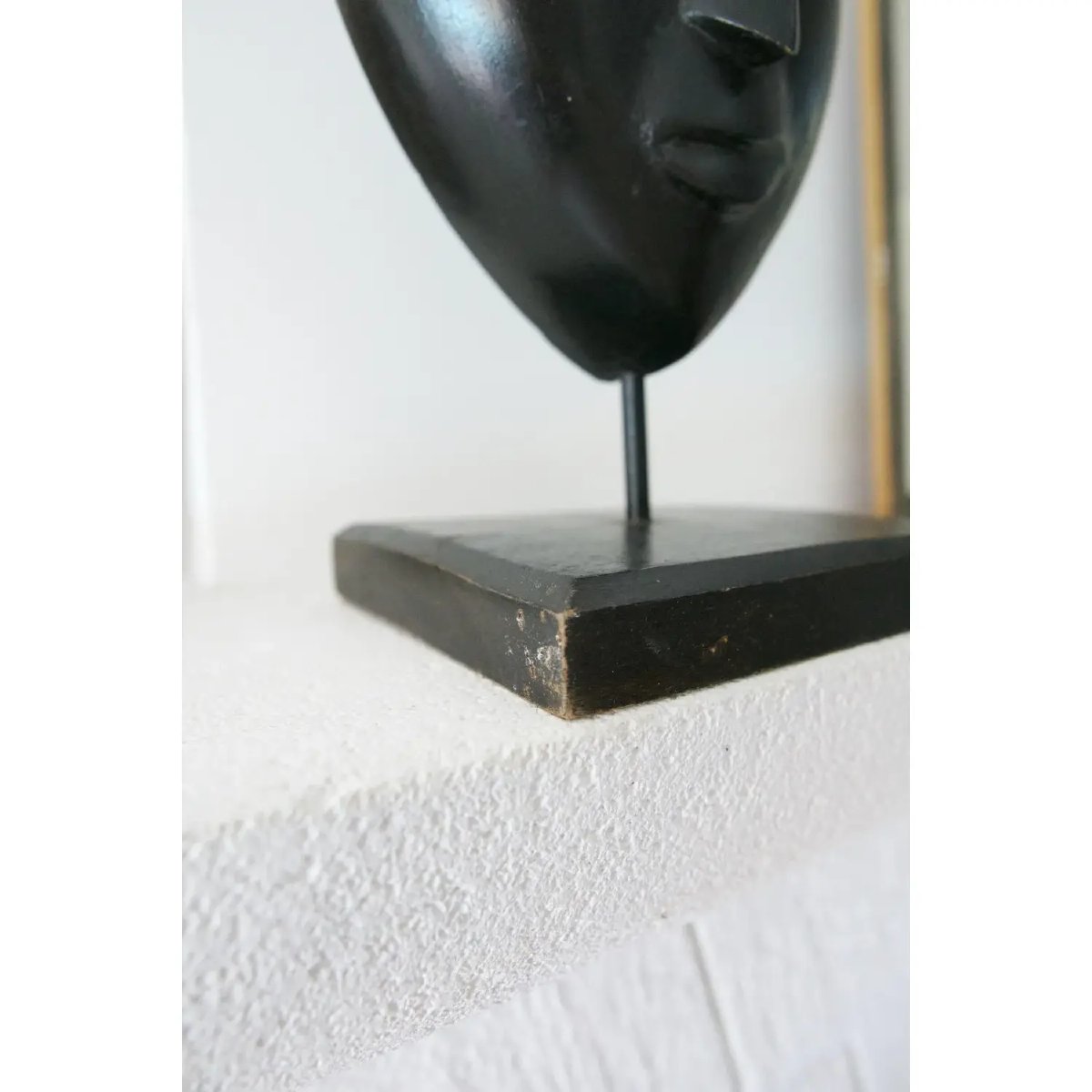 Head/mask Carved On A Base – Wenge-type Wood – 20th Century-photo-8