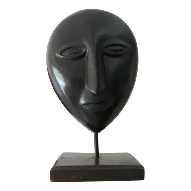 Head/mask Carved On A Base – Wenge-type Wood – 20th Century