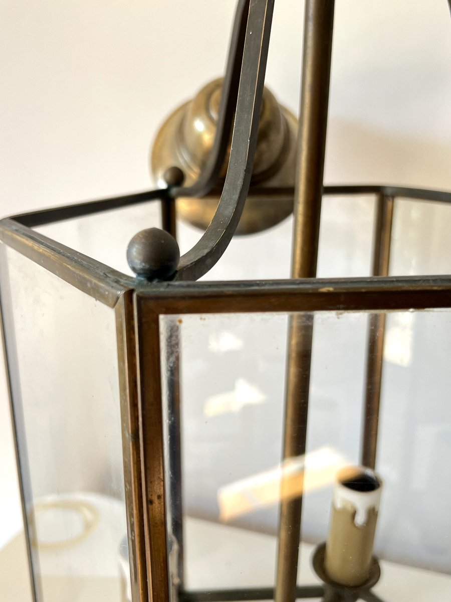 Lanterne / Lustre hexagonale en laiton – 3 Feux – Style Louis XVI – H 80 cm-photo-2