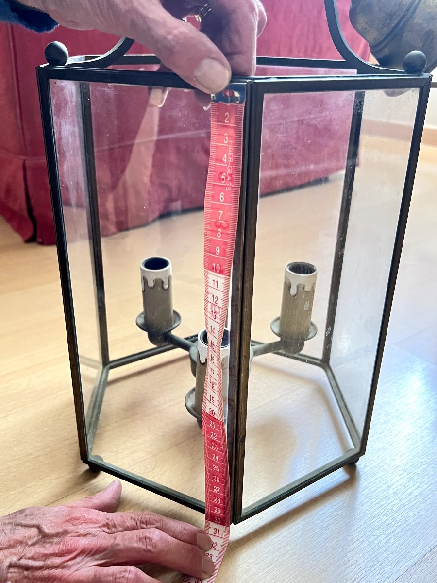 Lanterne / Lustre hexagonale en laiton – 3 Feux – Style Louis XVI – H 80 cm-photo-3