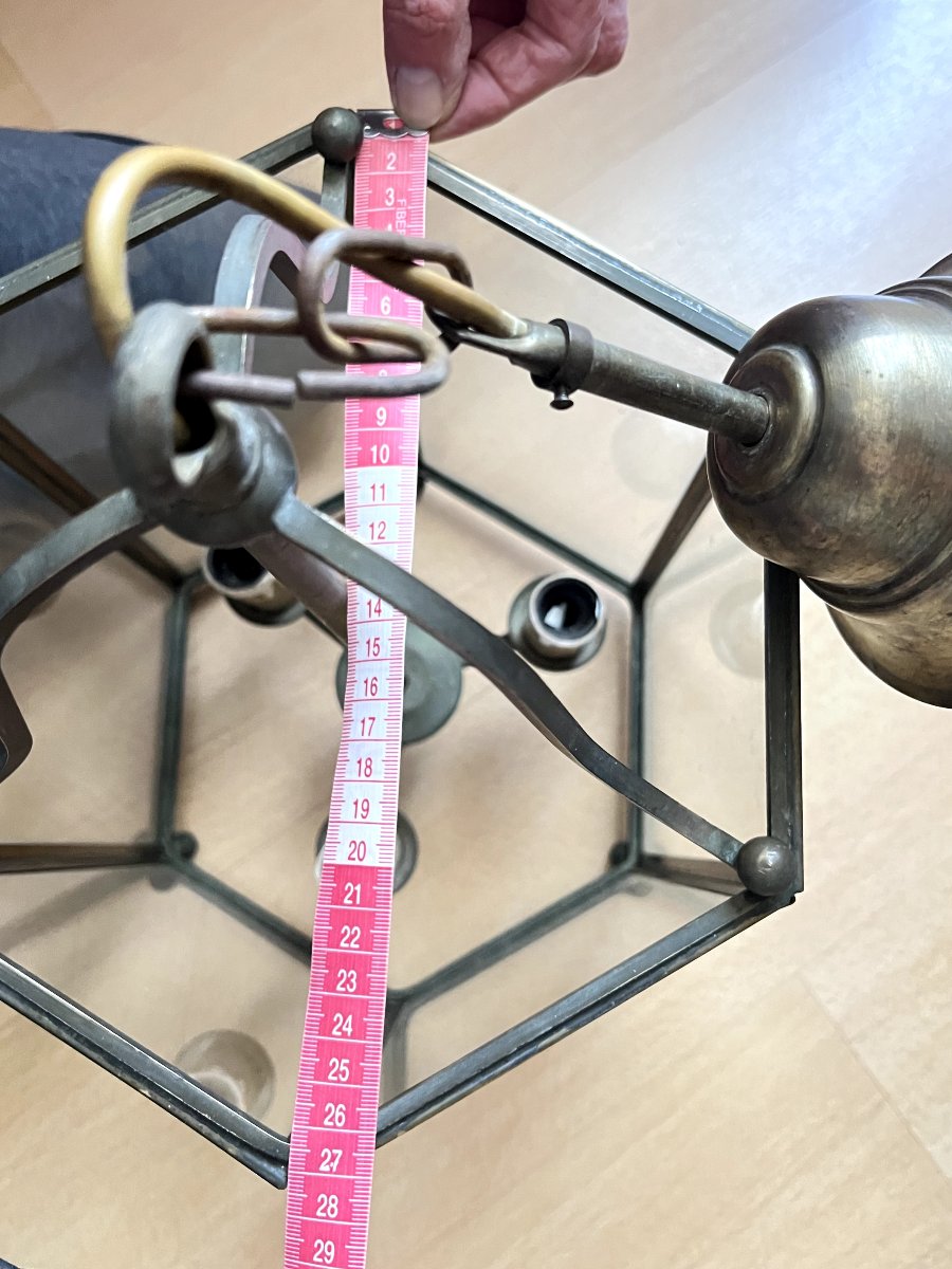 Lanterne / Lustre hexagonale en laiton – 3 Feux – Style Louis XVI – H 80 cm-photo-5