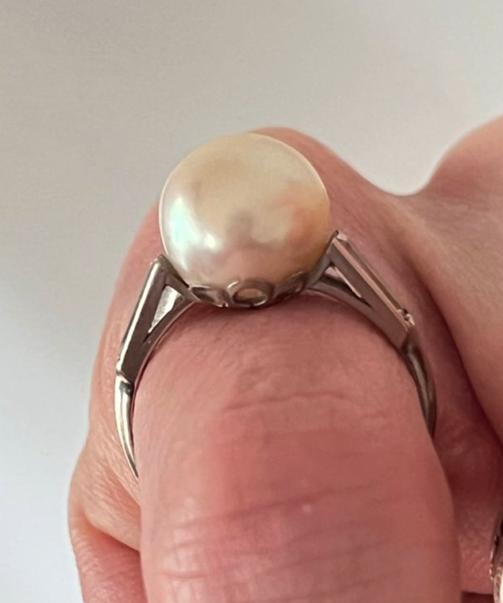 Antique Platinum Ring With A Cultured Pearl (approx. 10 Mm) And Baguette Diamonds – Early 20th Century-photo-2