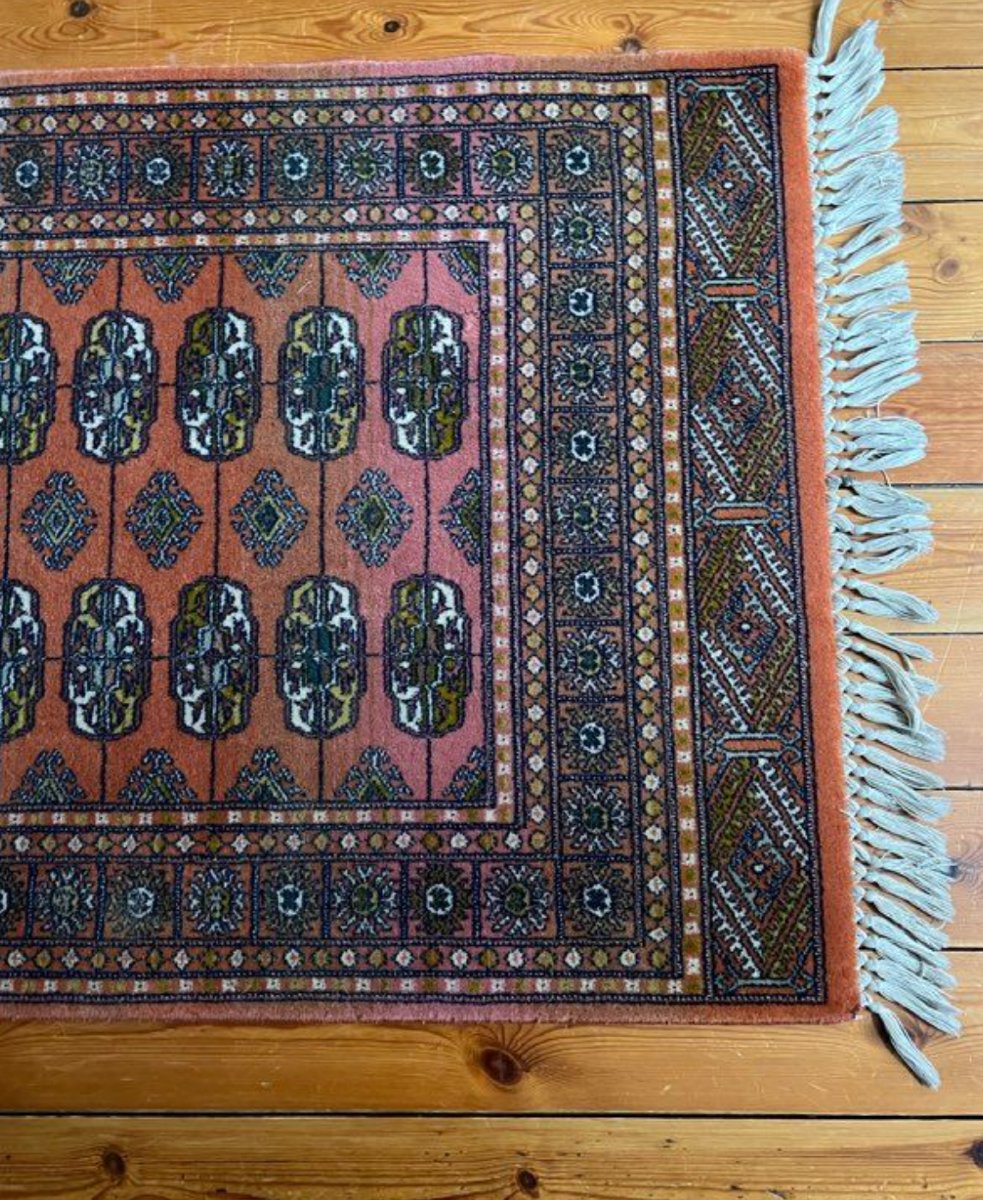 Vintage Pakistani Bukhara Wool Rug - Pink/orange - 130x68cm-photo-2