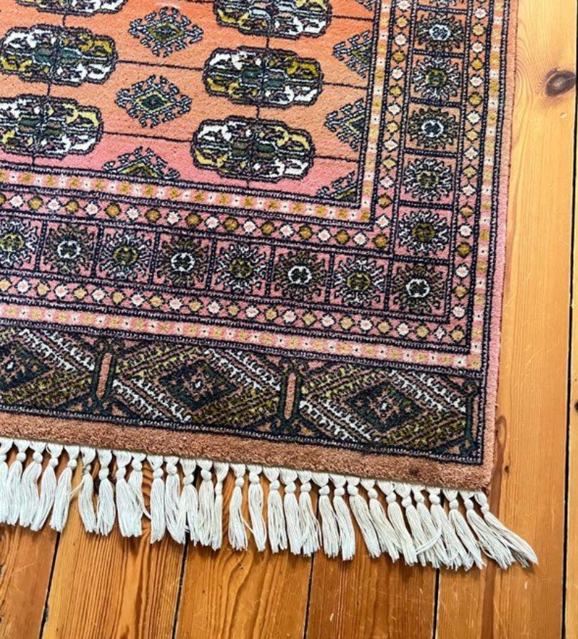 Vintage Pakistani Bukhara Wool Rug - Pink/orange - 130x68cm-photo-5