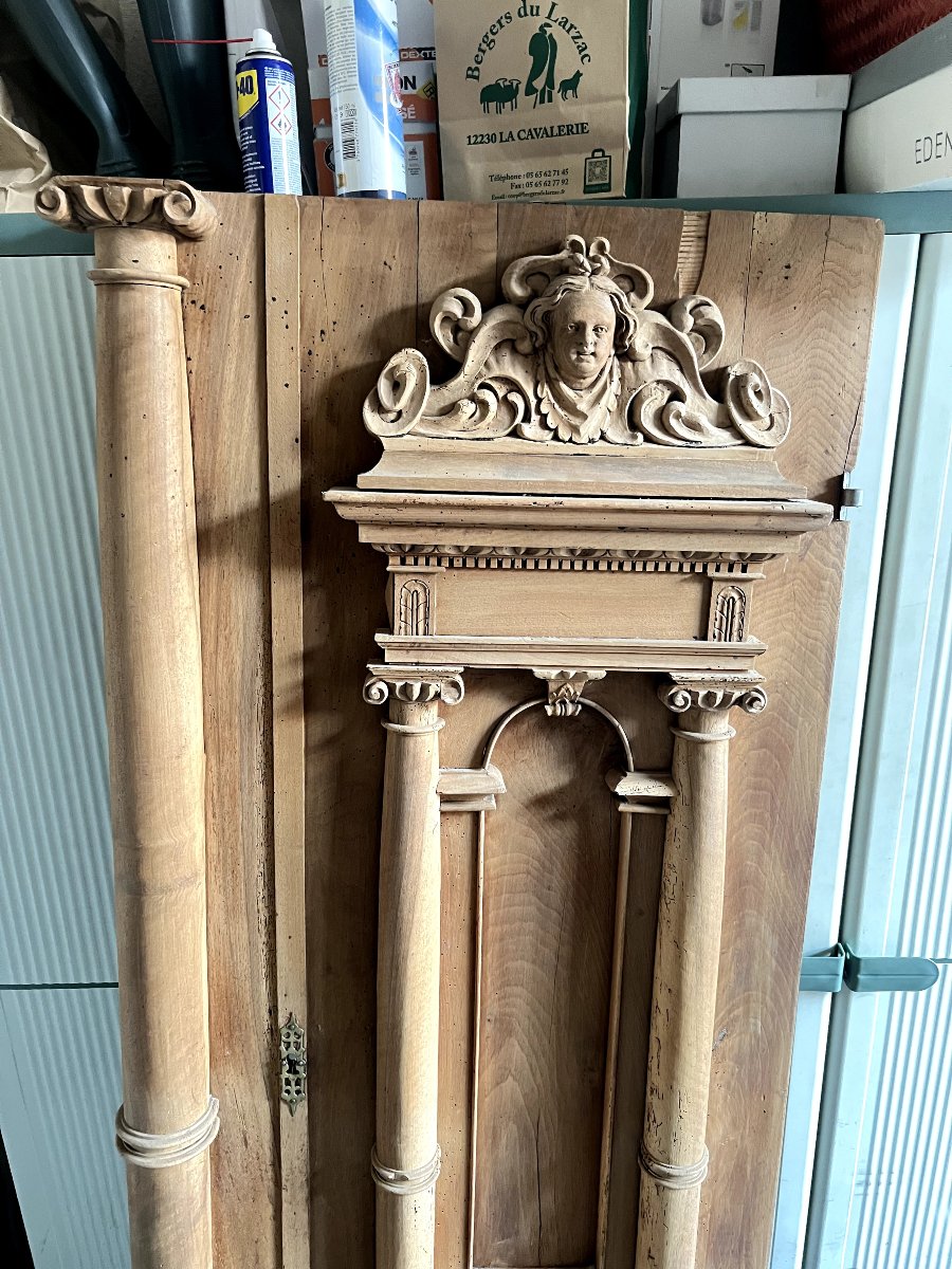 Ancient Carved Architectural Doorway, Baroque 17th-18th Century, Cherub Putto, Turned Columns-photo-3
