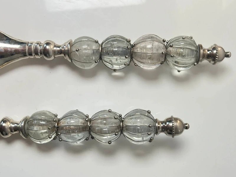 Set Of 2 Salad Serving Utensils - In Silver-plated Metal And Murano-style Glass Beads-photo-6
