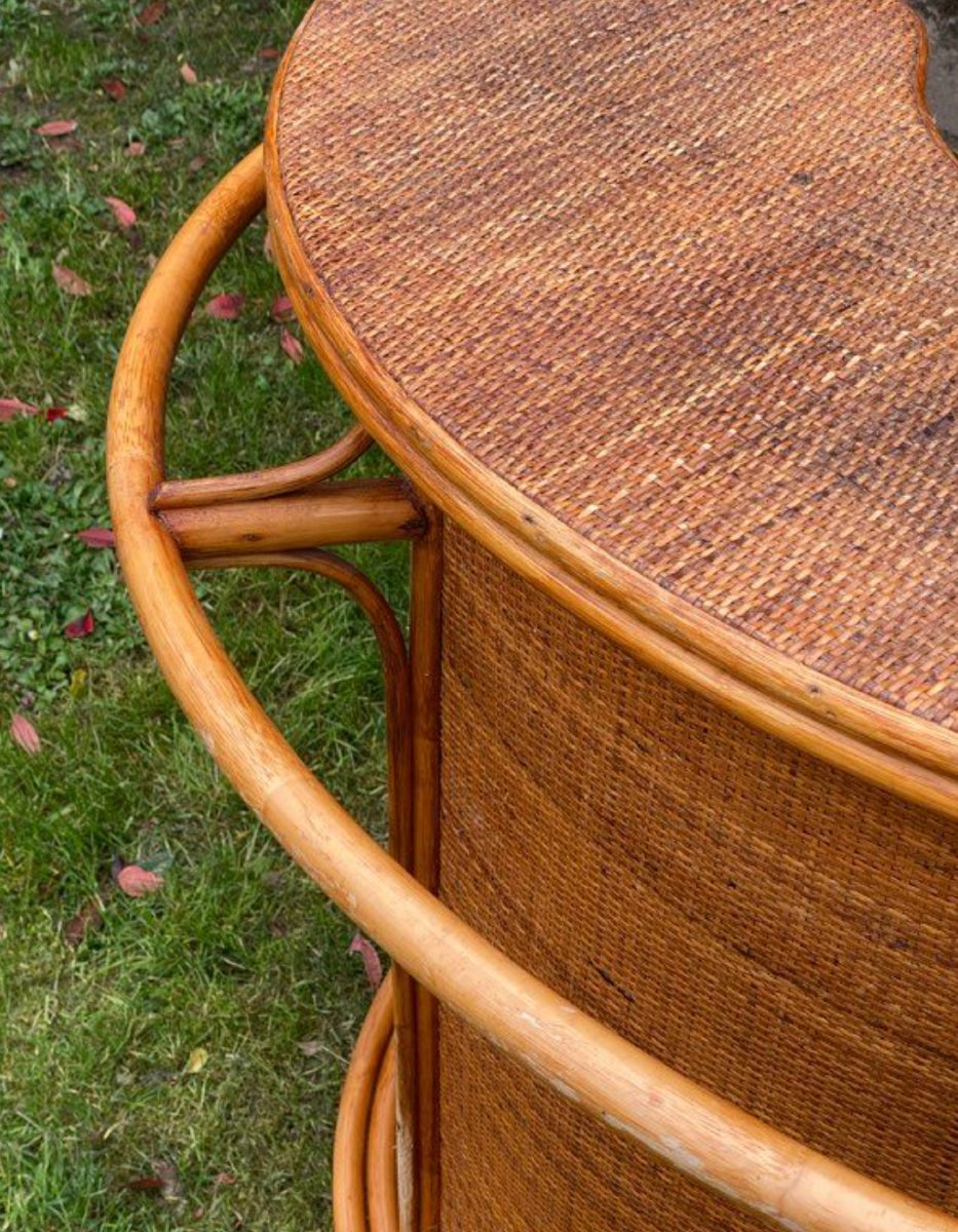 Half-moon Bar In Rattan And Woven Wicker – Vintage Piece, Circa 1960-1970-photo-2