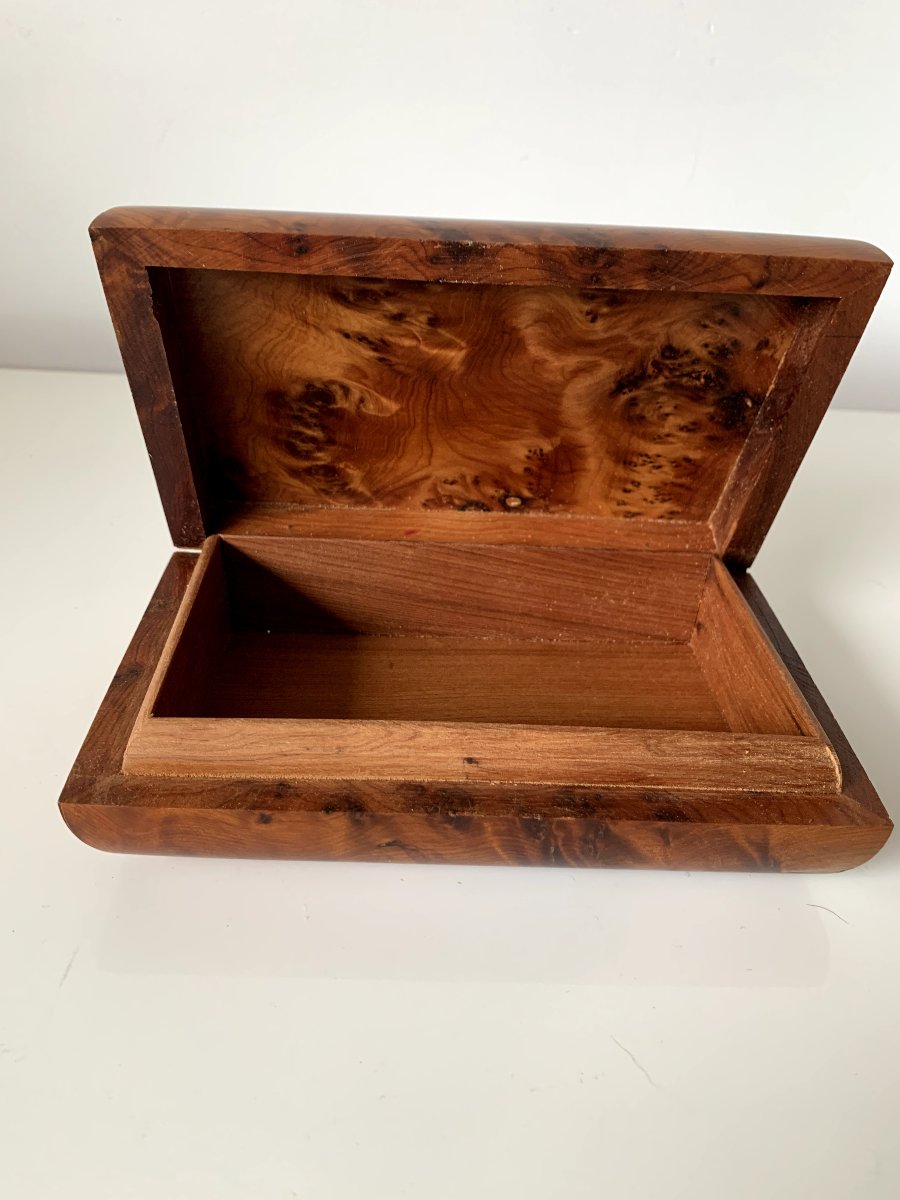 Boîte à bijoux en bois de thuya – Travail vintage XXème-photo-1