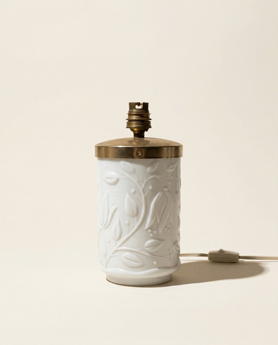 Vintage Lamp Base In White Opaline Glass - 50s/60s