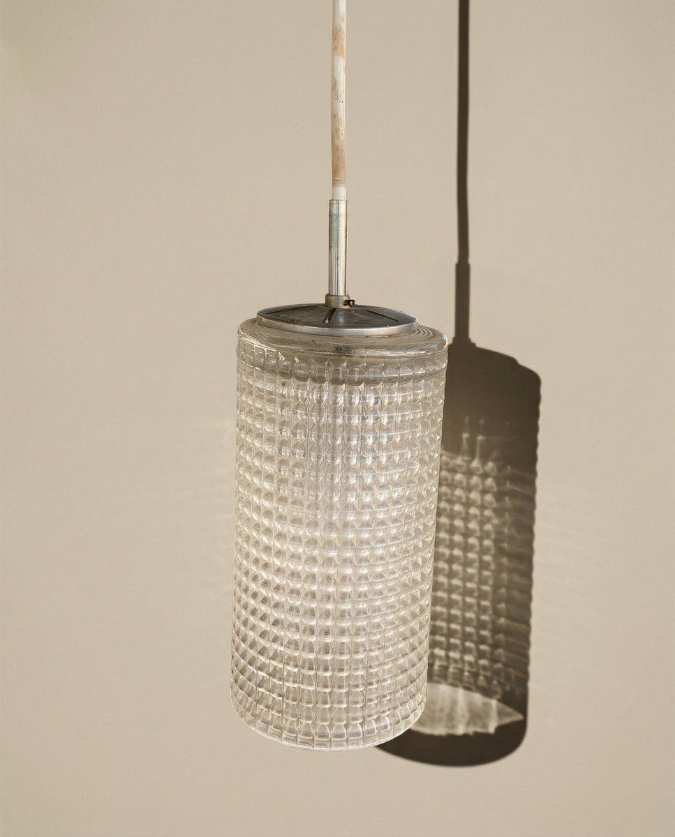 Lustre en verre texturé cylindrique - années 1960-photo-1