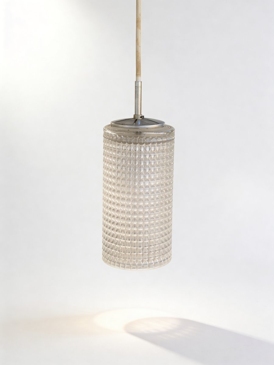 Lustre en verre texturé cylindrique - années 1960-photo-2