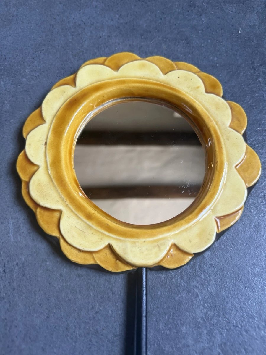 Ceramic Hand Mirror "camélia" By Mithé Espelt - Circa 1965-photo-3