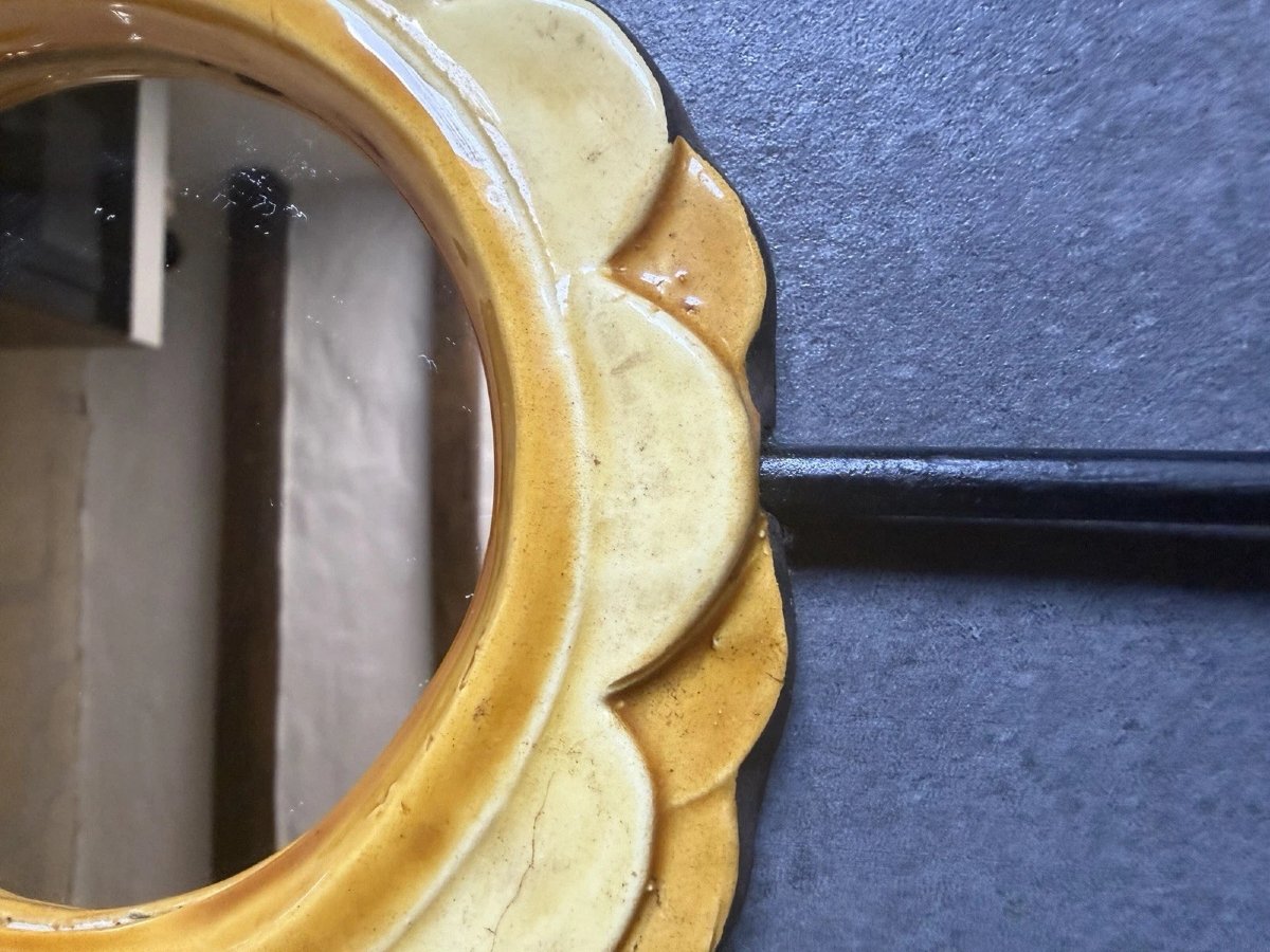 Ceramic Hand Mirror "camélia" By Mithé Espelt - Circa 1965-photo-4