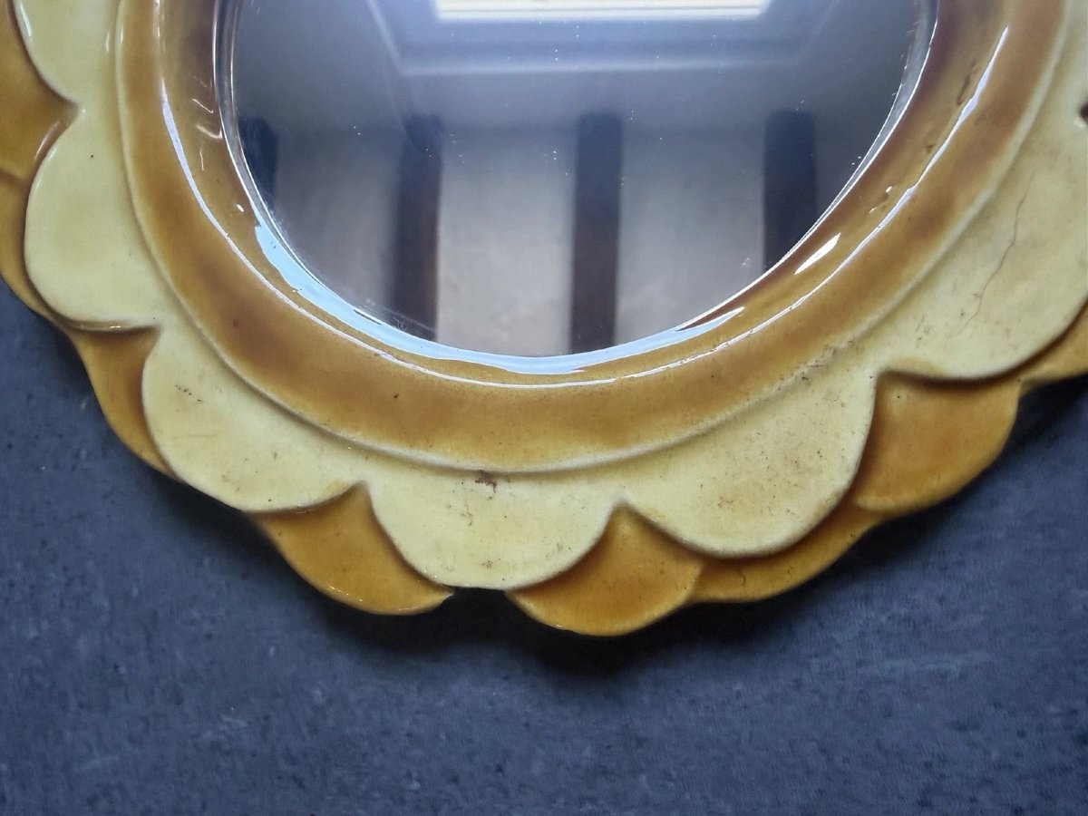 Ceramic Hand Mirror "camélia" By Mithé Espelt - Circa 1965-photo-2