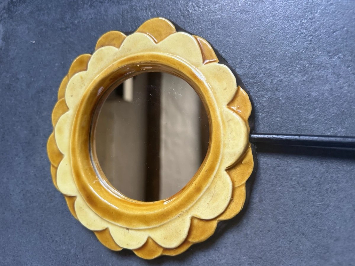 Ceramic Hand Mirror "camélia" By Mithé Espelt - Circa 1965-photo-4