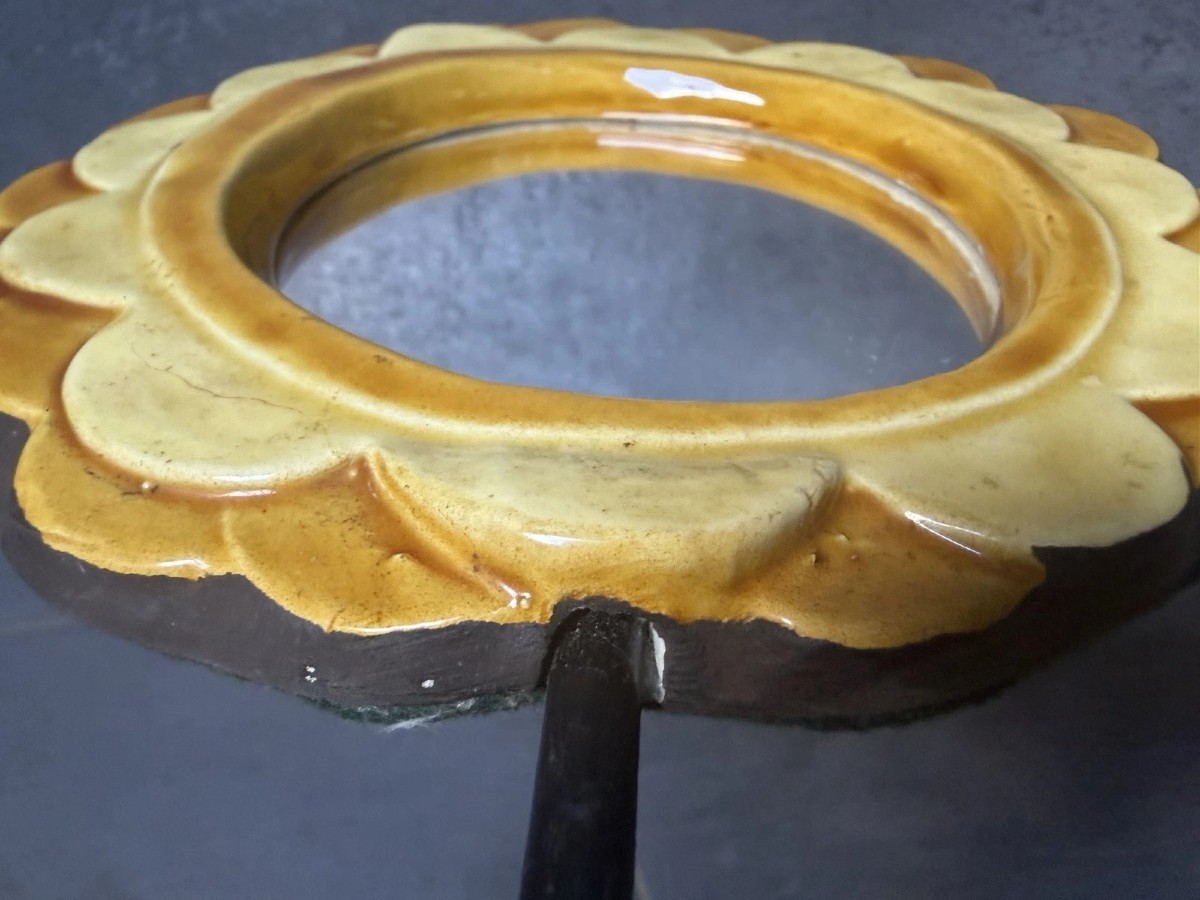 Ceramic Hand Mirror "camélia" By Mithé Espelt - Circa 1965-photo-1