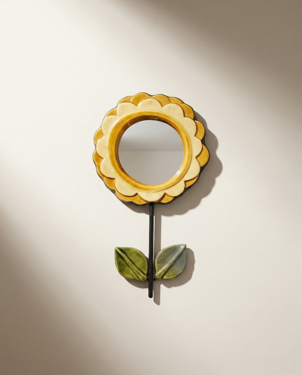 Ceramic Hand Mirror "camélia" By Mithé Espelt - Circa 1965