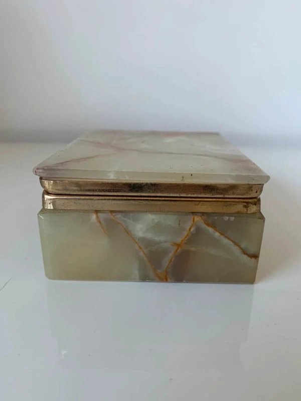 Bo&icirc;te &agrave; bijoux en marbre / onyx vert rectangulaire - Ann&eacute;es 60/70-photo-2