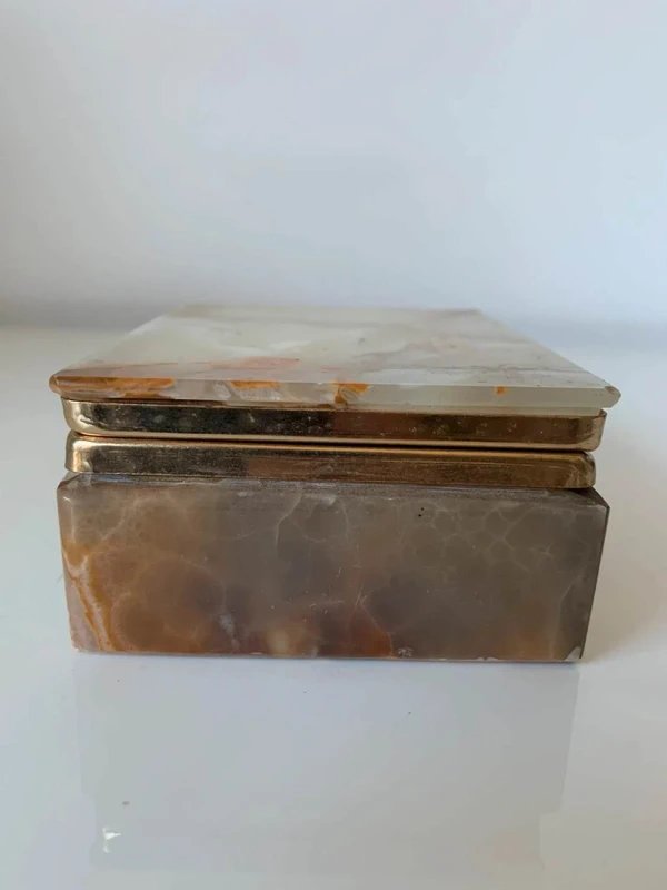 Bo&icirc;te &agrave; bijoux en marbre / onyx vert rectangulaire - Ann&eacute;es 60/70-photo-3