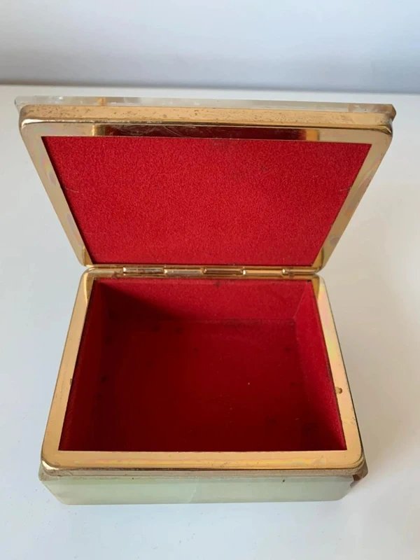 Bo&icirc;te &agrave; bijoux en marbre / onyx vert rectangulaire - Ann&eacute;es 60/70-photo-6