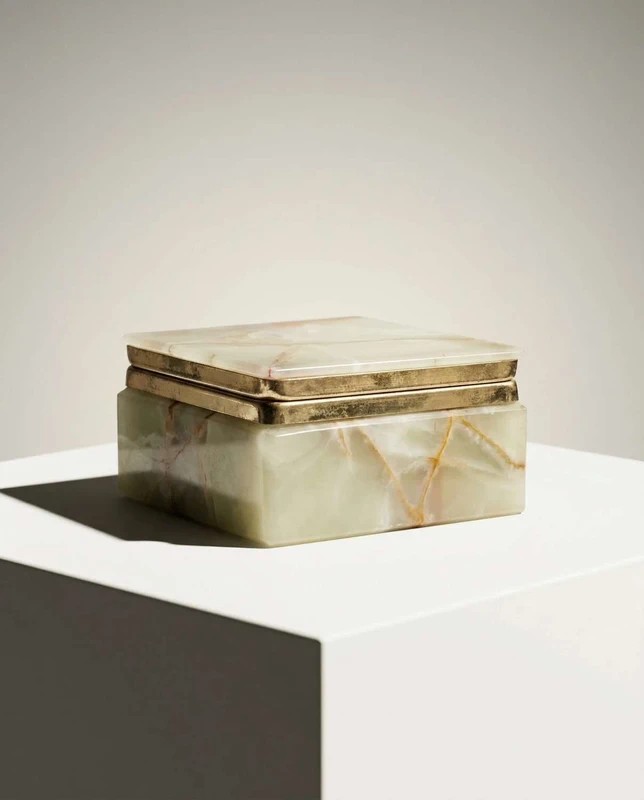 Bo&icirc;te &agrave; bijoux en marbre / onyx vert rectangulaire - Ann&eacute;es 60/70