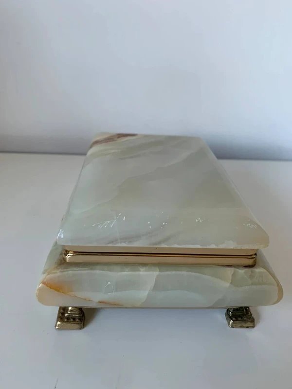 Boîte à bijoux en marbre / onyx vert rectangulaire - Années 60/70-photo-2