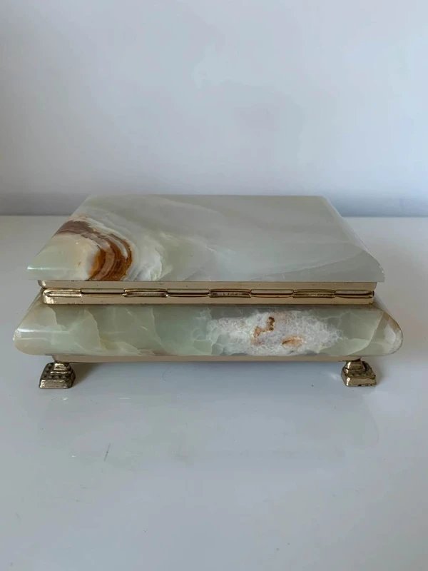 Boîte à bijoux en marbre / onyx vert rectangulaire - Années 60/70-photo-3