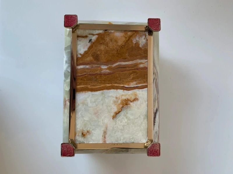 Boîte à bijoux en marbre / onyx vert rectangulaire - Années 60/70-photo-6