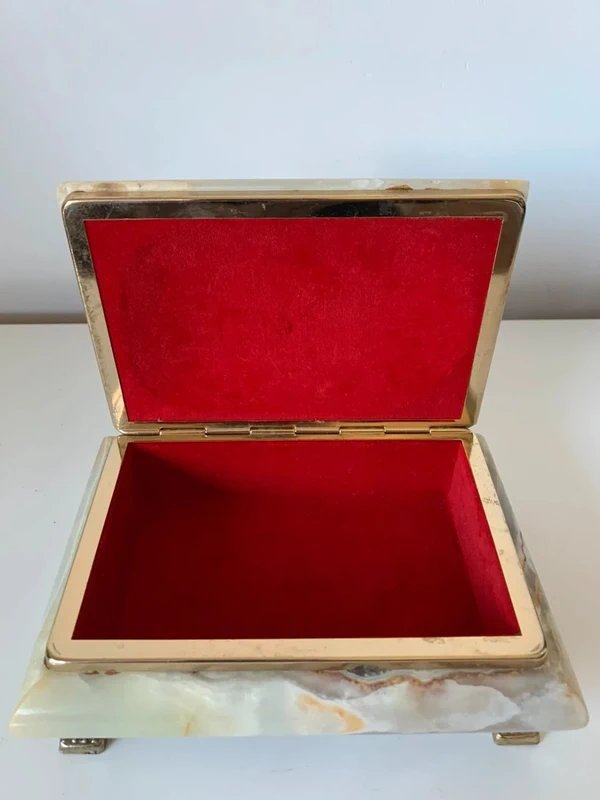 Boîte à bijoux en marbre / onyx vert rectangulaire - Années 60/70-photo-7