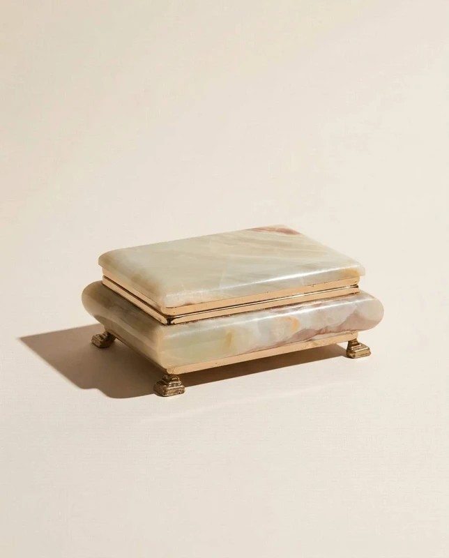 Boîte à bijoux en marbre / onyx vert rectangulaire - Années 60/70