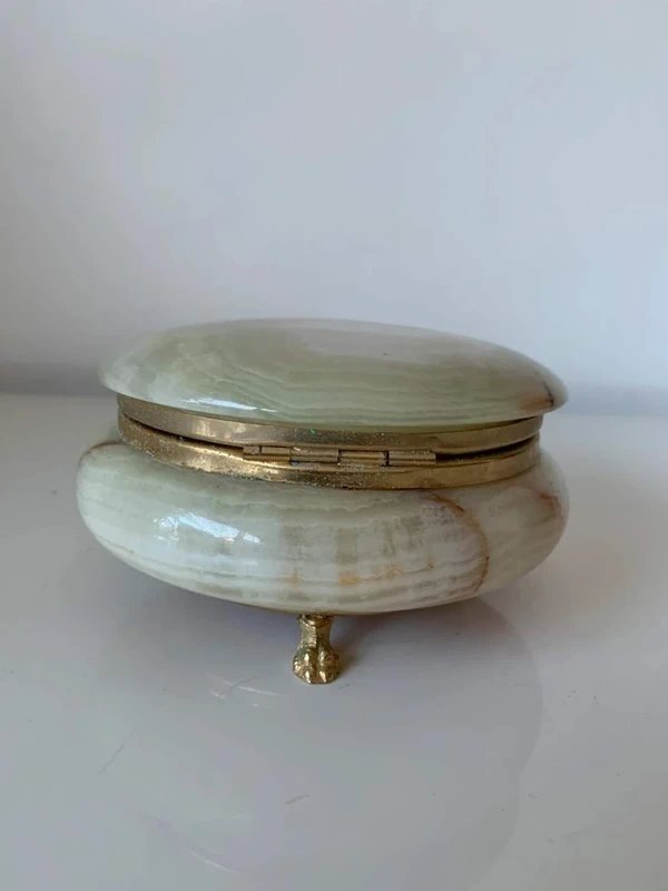 Boîte à bijoux ronde en marbre / onyx vert - Années 60/70-photo-1