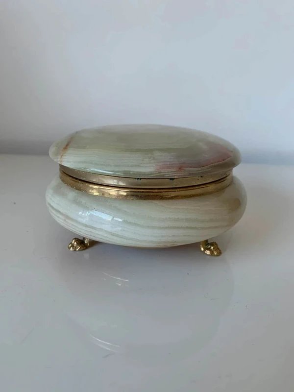 Boîte à bijoux ronde en marbre / onyx vert - Années 60/70-photo-3