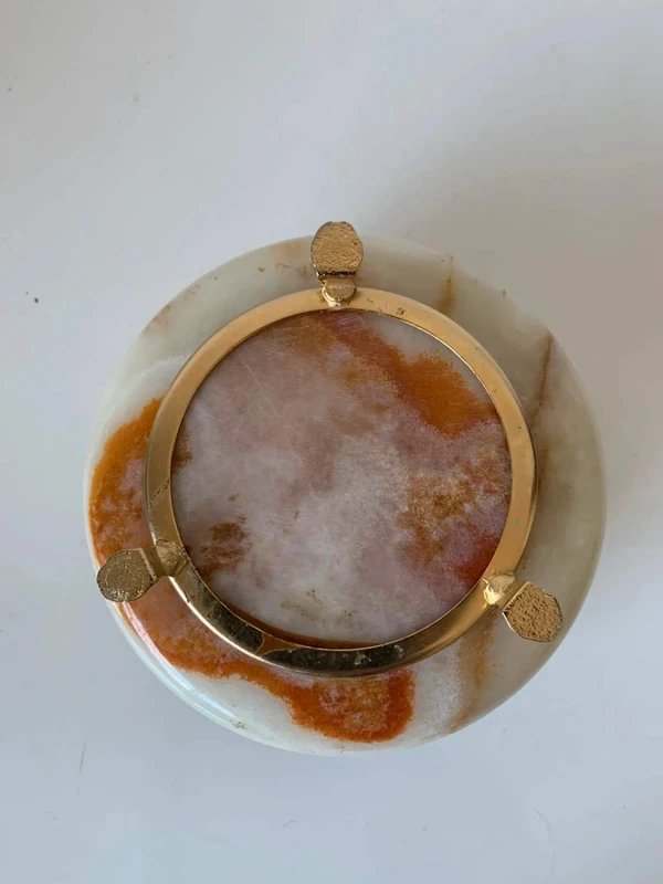 Boîte à bijoux ronde en marbre / onyx vert - Années 60/70-photo-4