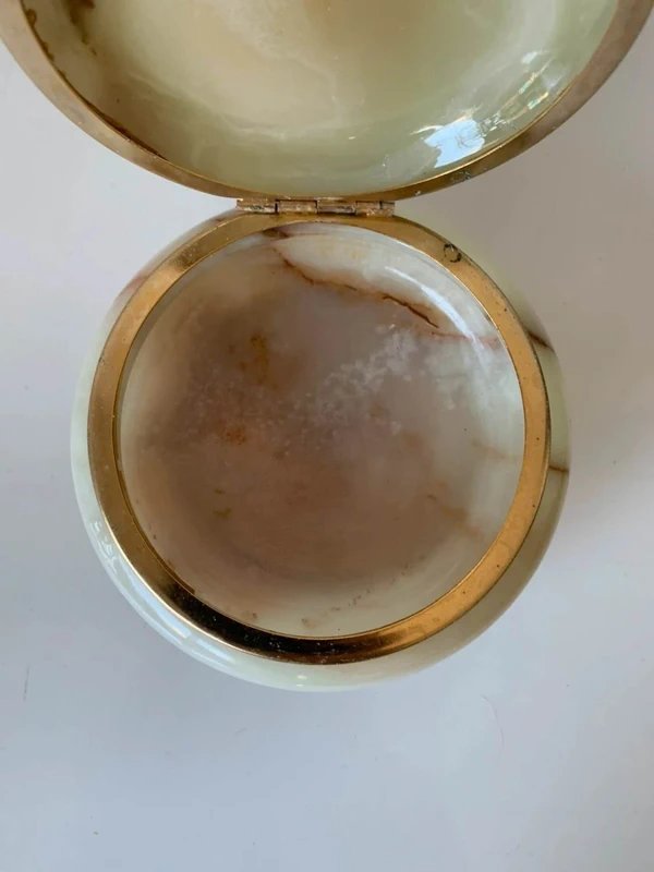 Boîte à bijoux ronde en marbre / onyx vert - Années 60/70-photo-5